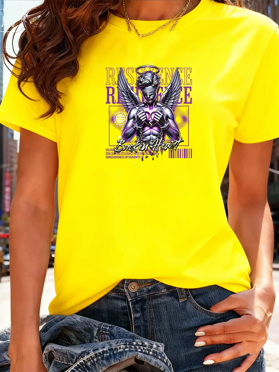 تي شيرت أسود قصير الأكمام مع طباعة جرافيك "القلب المكسور" - قميص كاجوال عصري على طراز ملابس الشارع #2