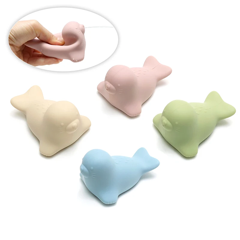 Food Grade Silicone Seal Bath Toy - Chewable Teether Water Play Toy for Babies, BPA Free Float Squeeze Spray Animal Bath Toy