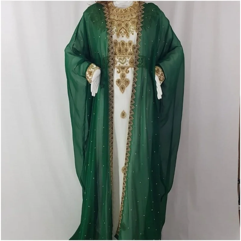 

Green Kaftans Farasha Abaya Dubai Morocco Very Fancy Dress European and American Fashion Trend