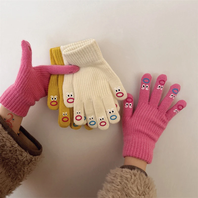 1 Pair Funny Ladies Gloves Open Finger Touch Screen Five Finger Gloves Autumn And Winter Knitted Woolen Now Crochet Gloves