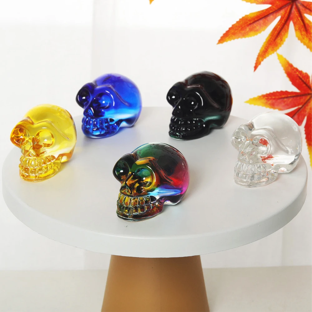 3Inch Color Crystal Skull Head Figurines Collectible Healing Glass Skull Ornament Model Statue Sculpture Halloween Gift