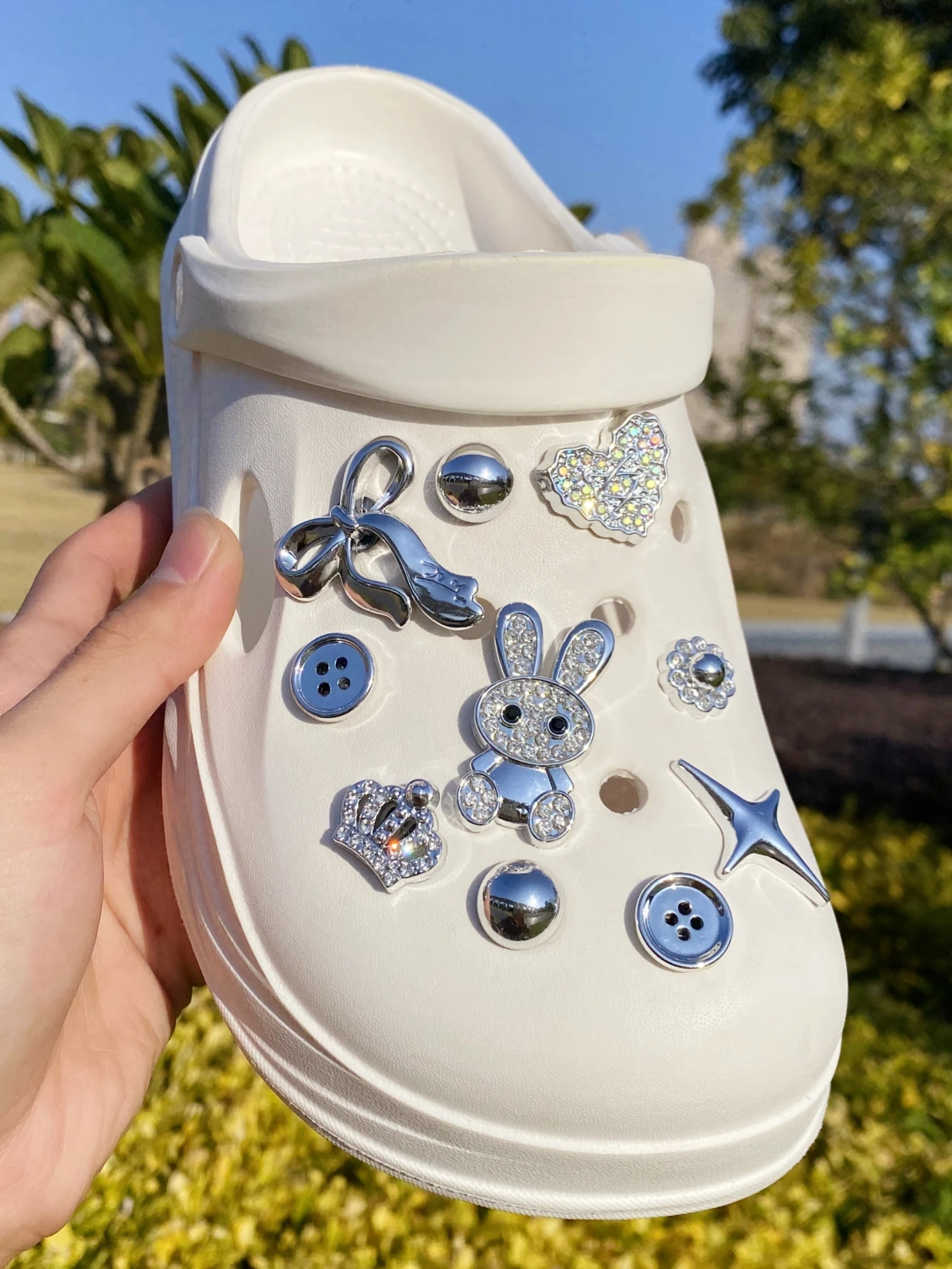 20 Silver Rabbit Bow heart-shaped Shoes for DIY Casual Accessories - An interesting way to personalize your shoes