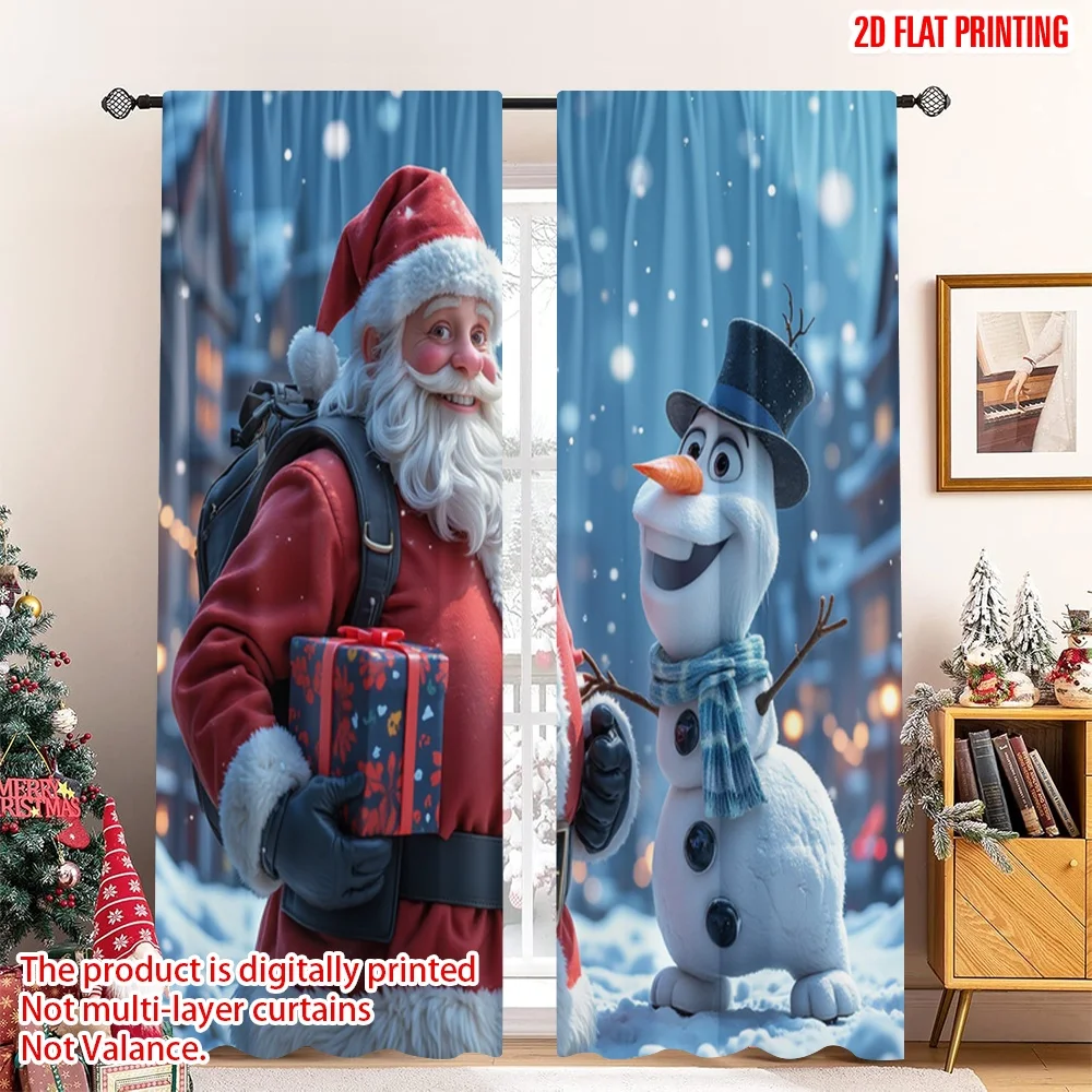 

2pcs 2D flat printing Merry Christmas Popular Window Drapes Santa Claus Snowman Gifts Winter Polyester Without Electricity 0 Use