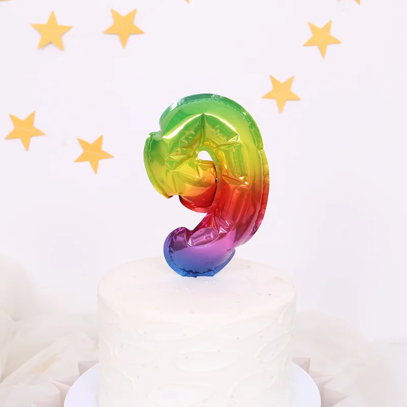 Five Inch Number 0-9 Rainbow Cake Toppers Foil Balloons Party Balloon Mini Cupcake Topper for Wedding Birthday Party Decorations