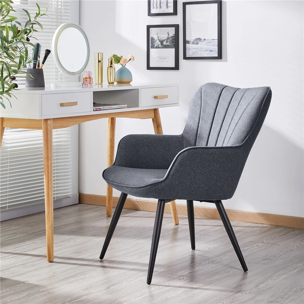 

Современное кресло с мягкой обивкой, плиссированной изогнутой спинкой, тканевое, с металлическими ножками и высокой спинкой для гостиной, спальни