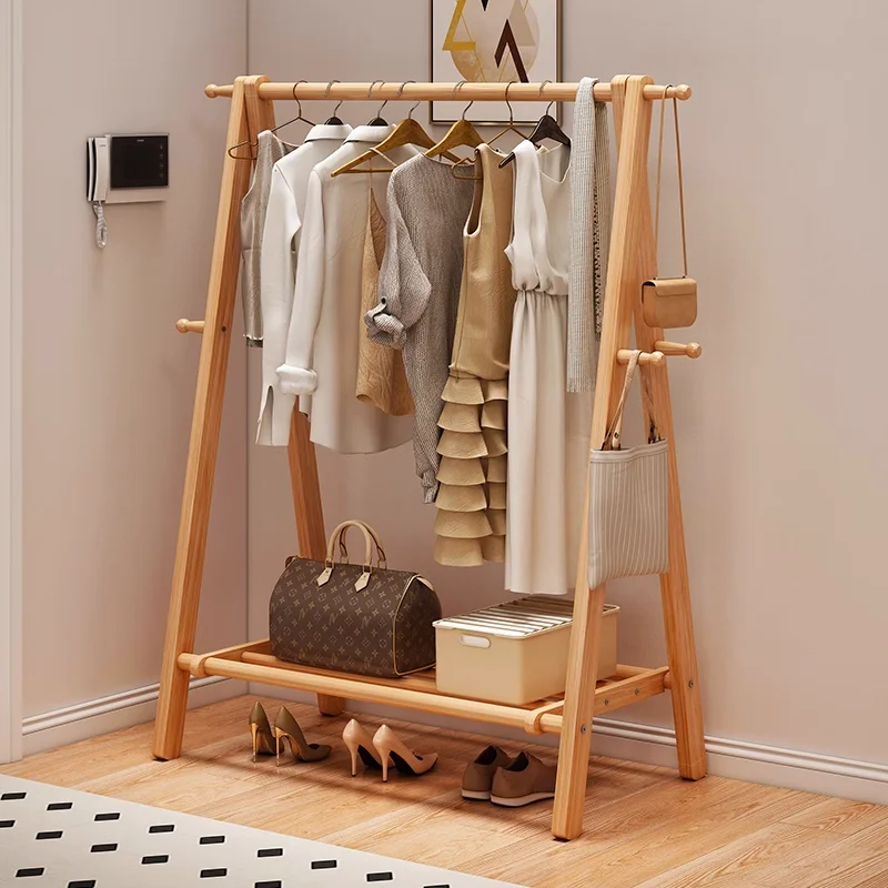 

Solid wood entrance hanger coat rack bedroom household floor-to-ceiling hanger indoor multi-functional rack