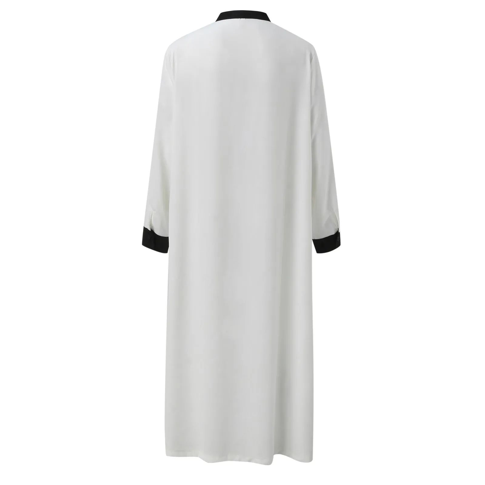 White Arabic Muslim Robe Men Jubba Thobe Long Sleeve Pakistan Islamic Abaya Kaftan for Men Stand Collar Loose Clothing Men Robe