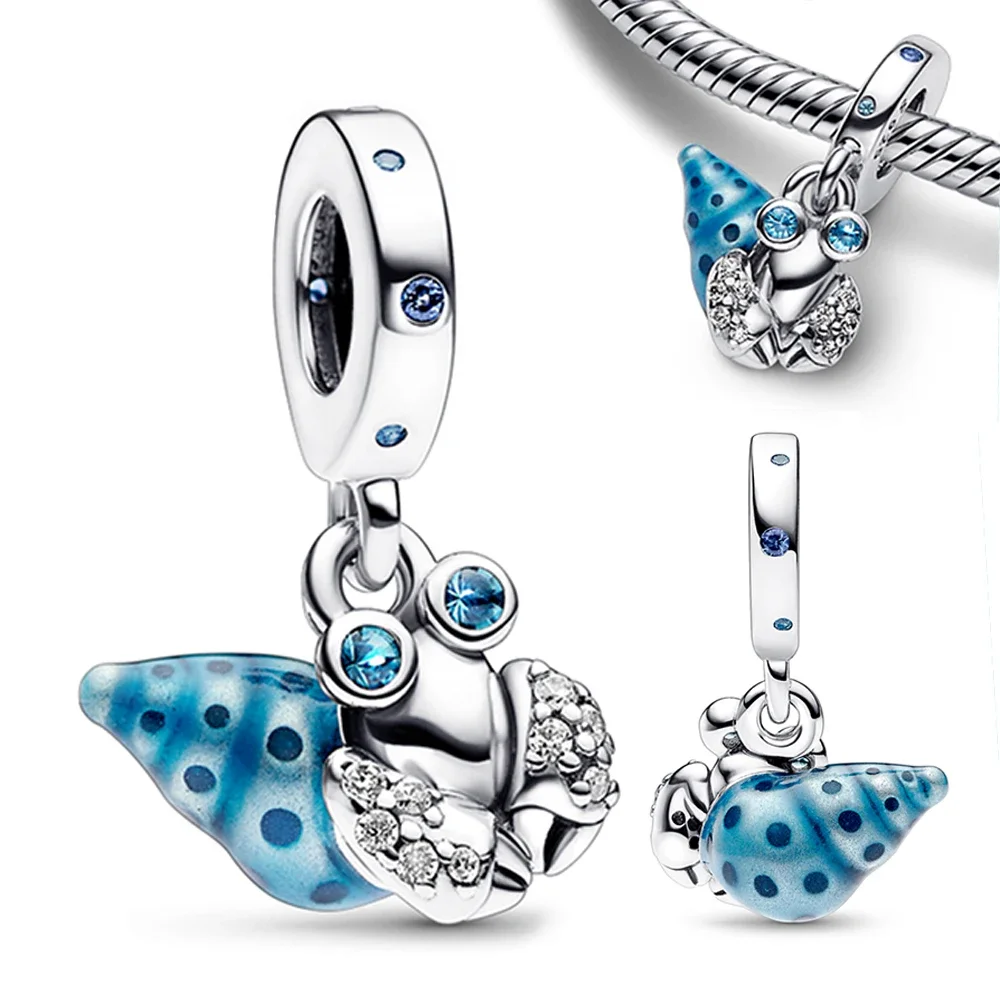 Colgante de plata de ley 925 de la serie de Biología Marina para mujer, colgante de pulpo, Tortuga, cangrejo, compatible con pulsera Pandora Original, regalo de joyería artesanal