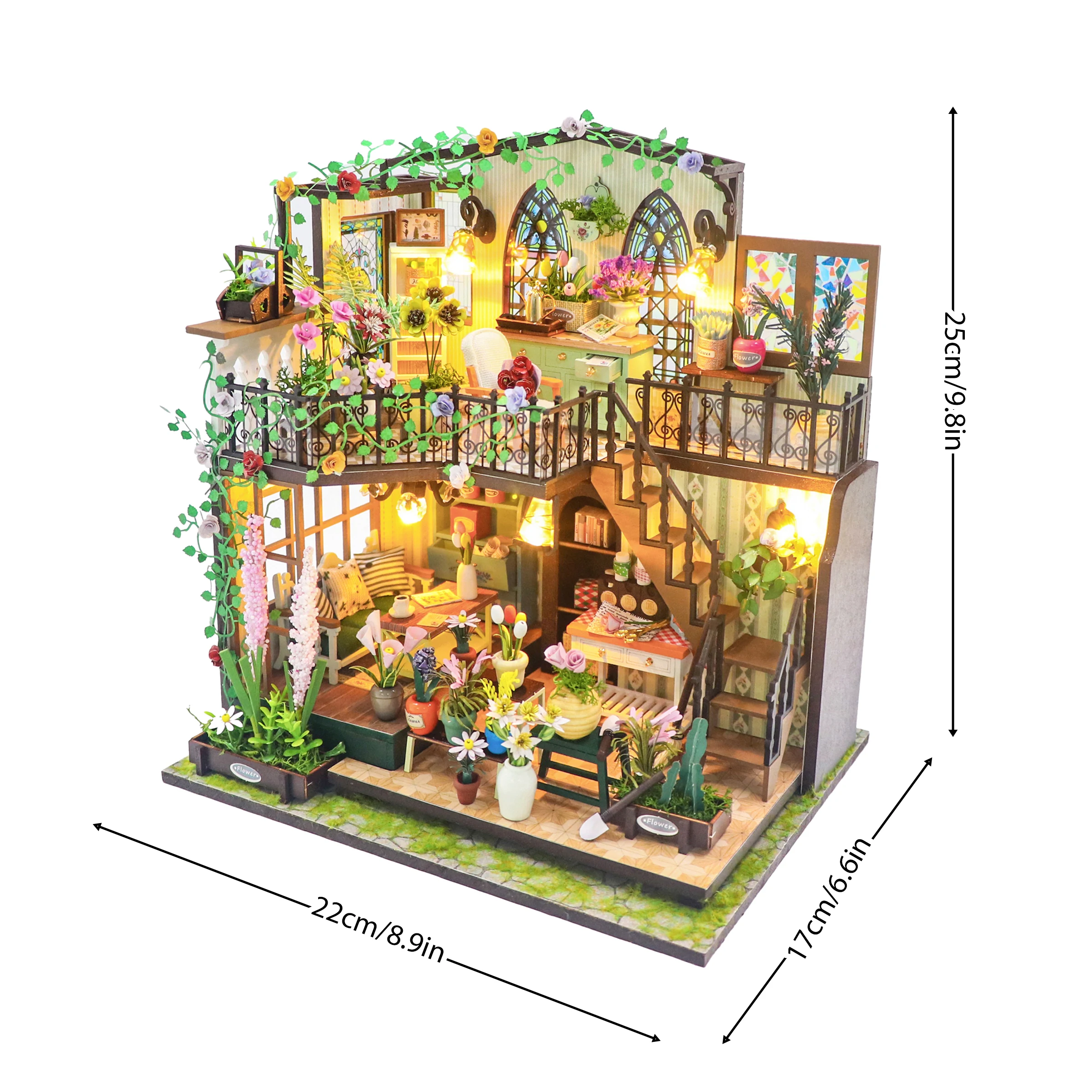 Nieuwe Diy Houten Miniatuur Model Kit Darcy Flower House Casa 3d Puzzel Poppenhuis Met Meubels Interieur Voor Vrienden Geschenken