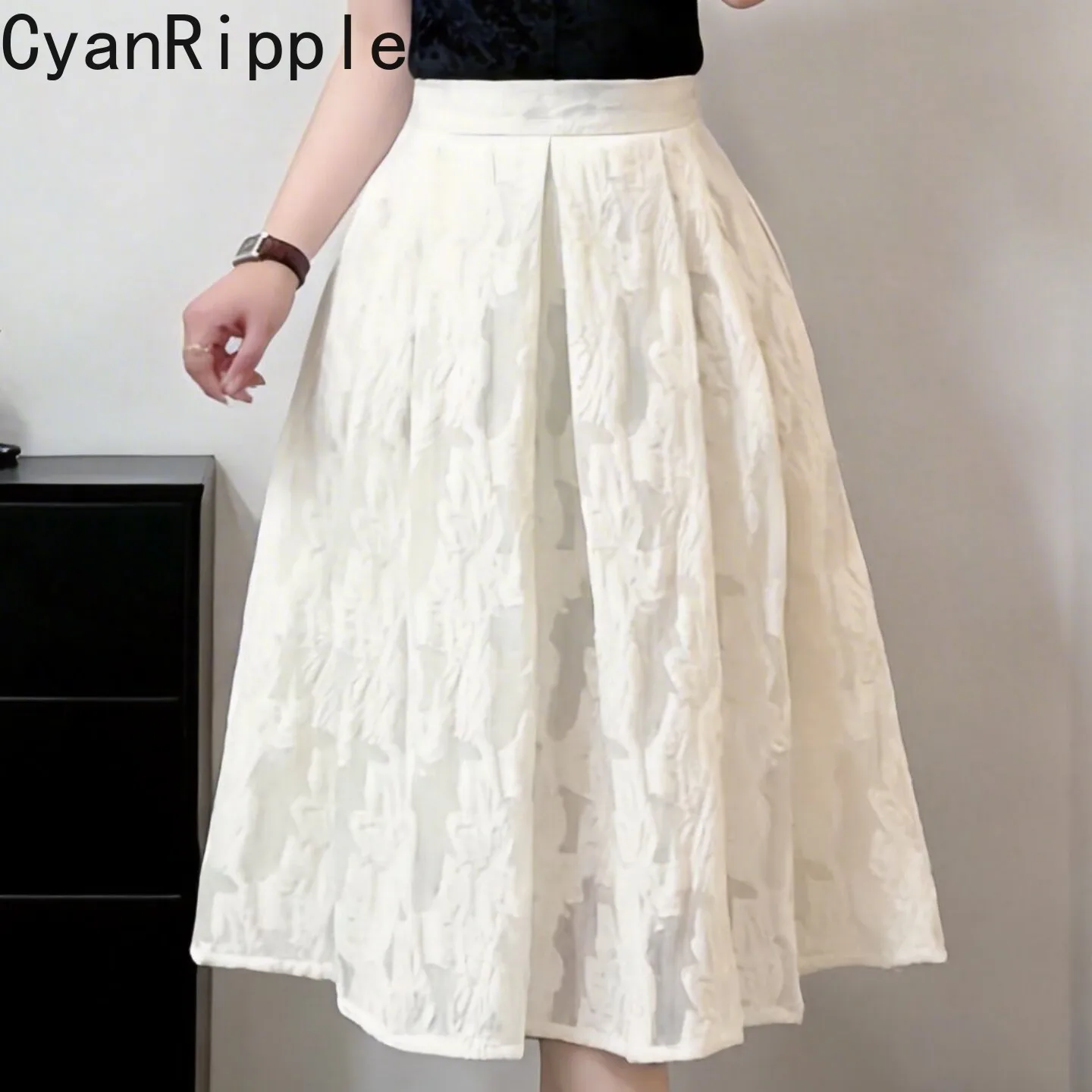 2026 New Spring Summer All-match High Waist A-line Skirt Elegant Jacquard Organza Puff Skirt Dating and Shopping Fairy Skirts
