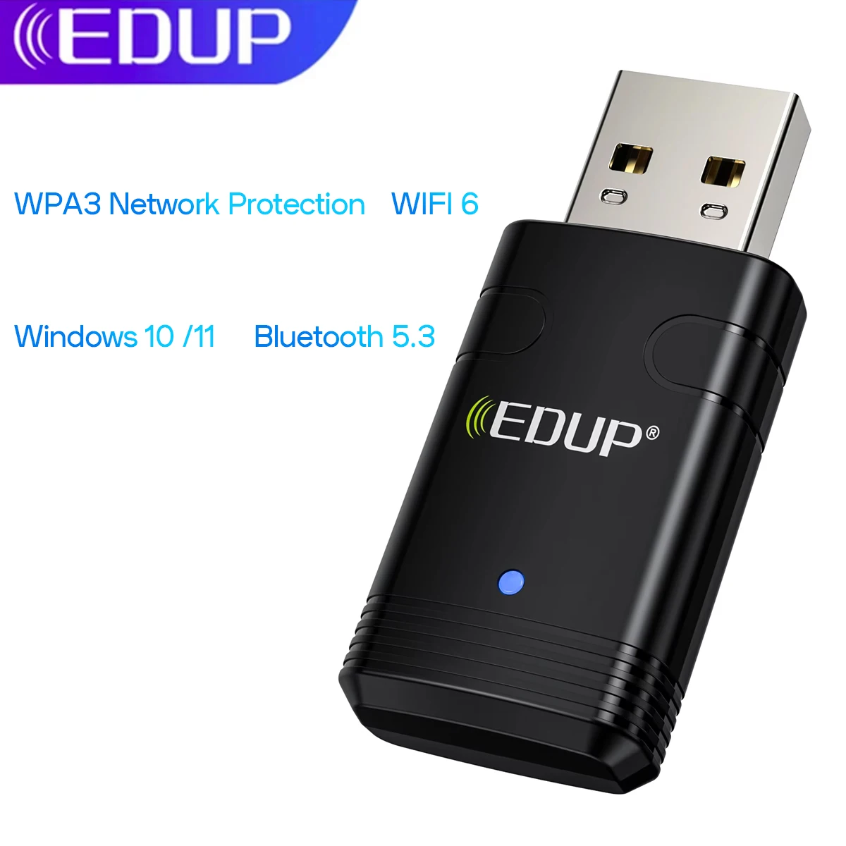 EDUP AX910 USB WIFI6 Adapter Wireless Card Dual-Band 2.4G/5GHz WiFi Adapter with Bluetooth 5.3 802.11ax Advanced WPA3 Encryption