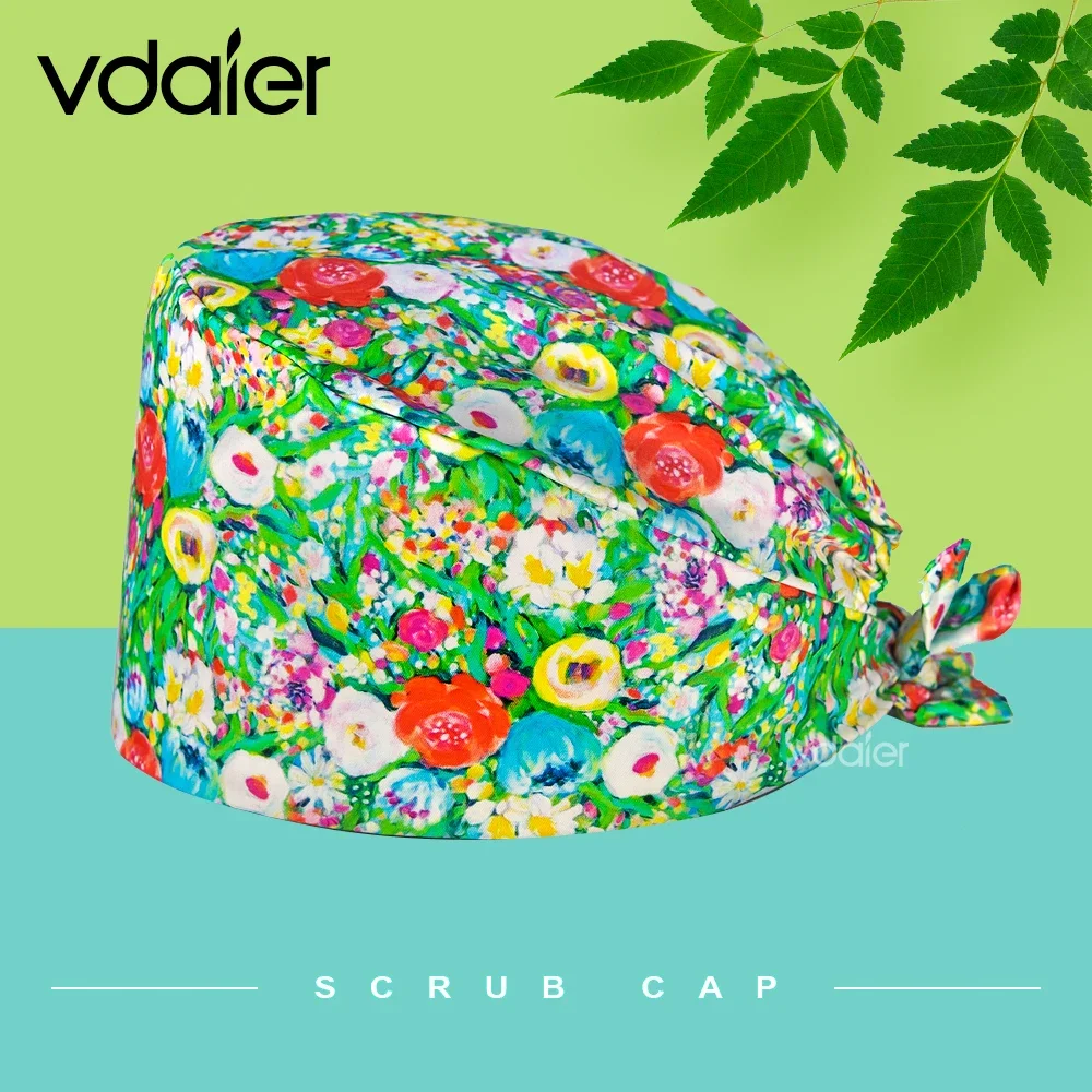 Gorro quirúrgico con estampado de flores para mujer, gorro para el cuidado veterinario, gorro Exfoliante para clínica de enfermería, gorros de trabajo para servicio de salud