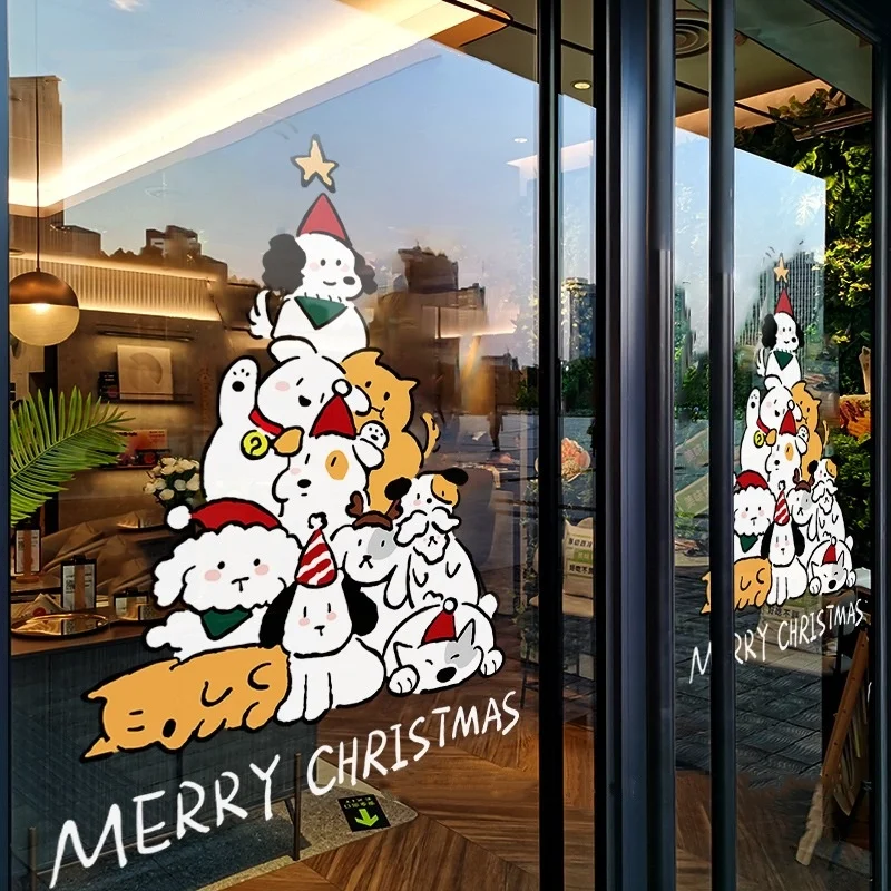 Cartoon Christmas Decoration Stickers, Static Cling Window Glass Door Decals, Multiple Sizes Available, Festive Holiday Decorati