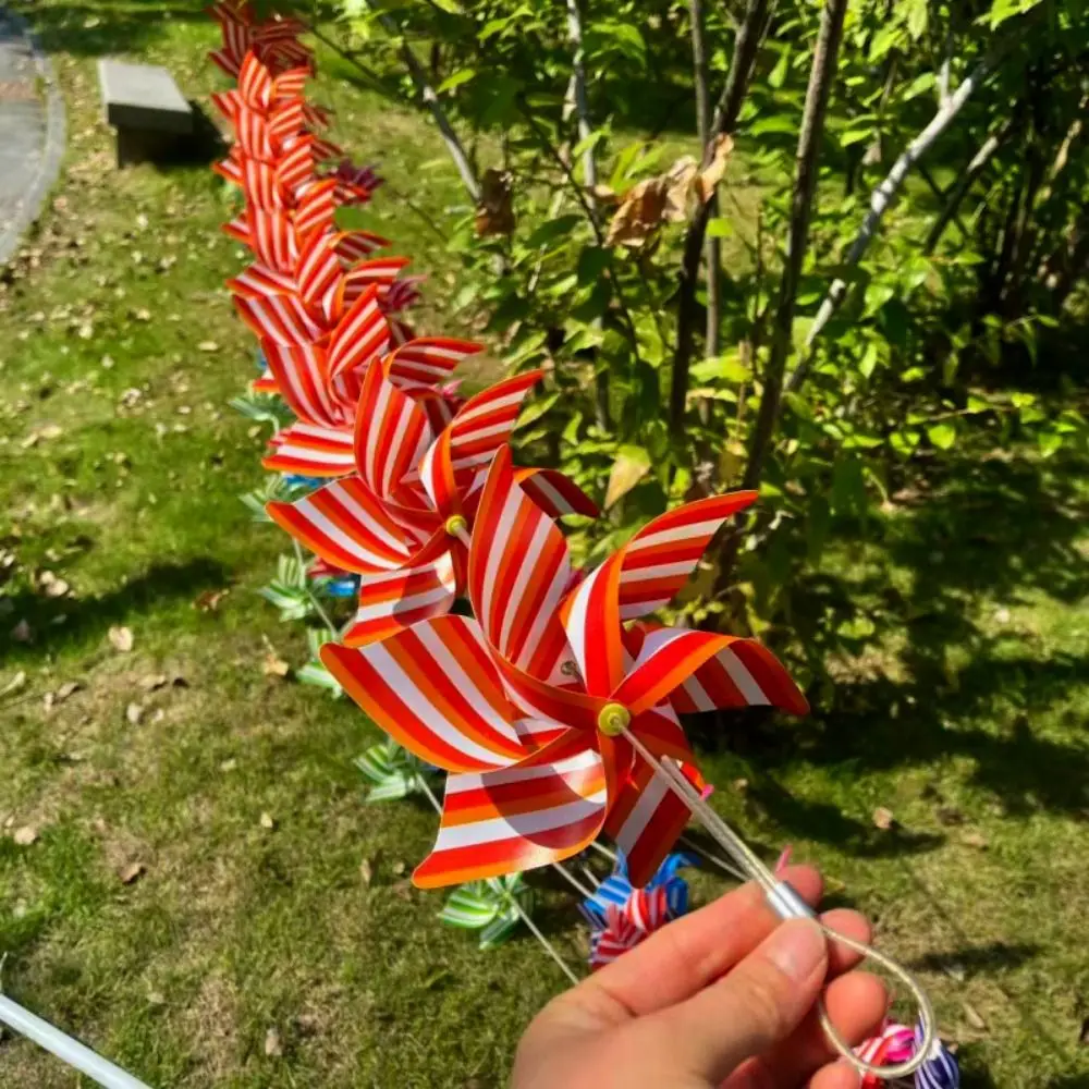 10pcs/set 21cm Arch Corridor Windmill with Strings Striped Colorful 6 Leaves Pinwheels with Steel Wire Rope Plastic