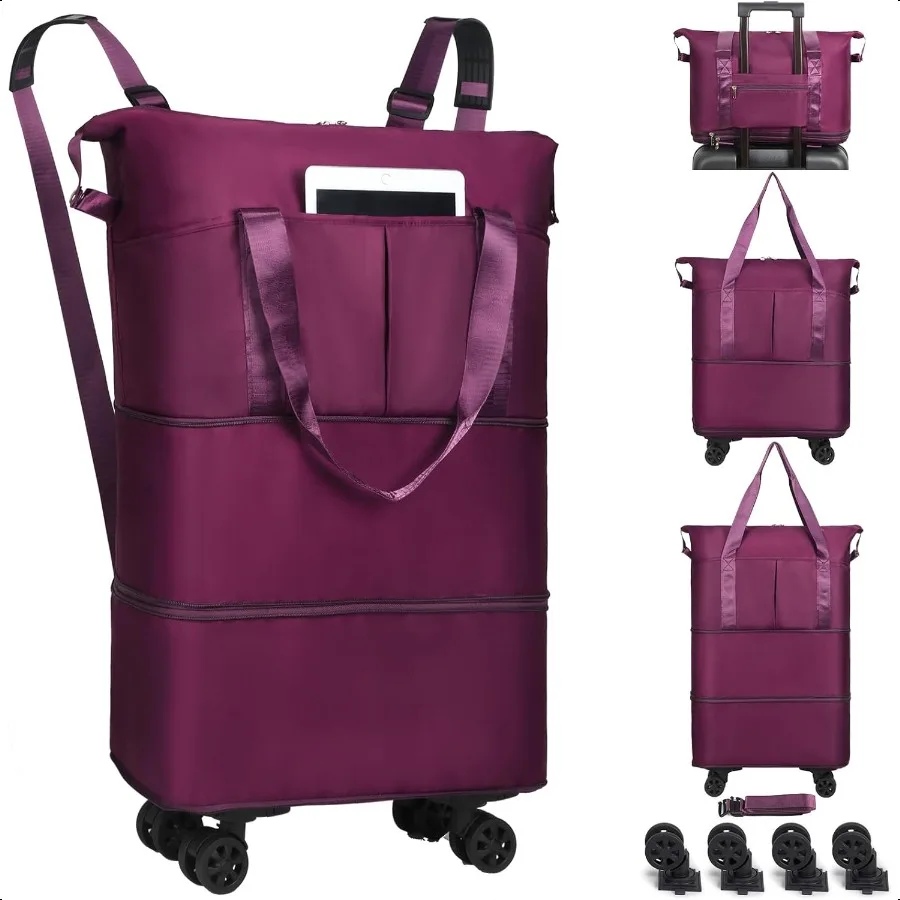 

Duffel Bag with Wheels Rolling Foldable Expandable Duffle Bag with Wheel for Travel Rolling Lage Bag Carry On Travel Bag with W