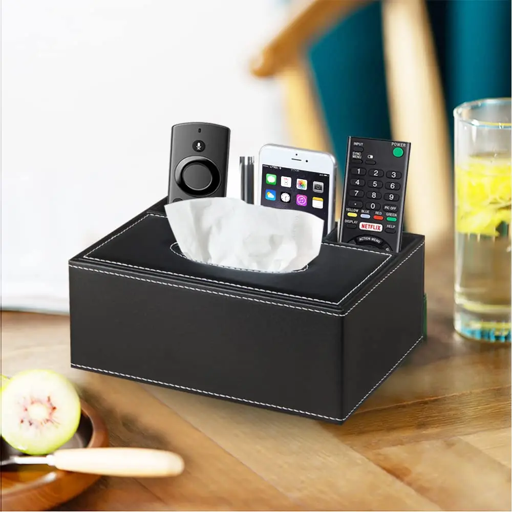 Multifunctional Tissue Box with Stationery Remote Control Box, Decorative Tissue Pen Remote Organizer for Home/Office/Restaurant