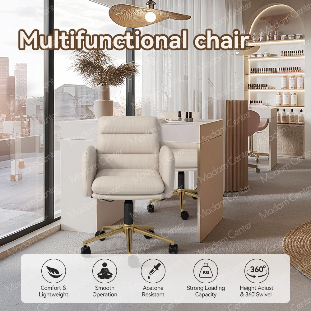 Madamcenter Multifunctional Manicurist Chair with Hydraulic Pump Wheels Luxury Modern Design for Nail Salon Tech Made of Leather