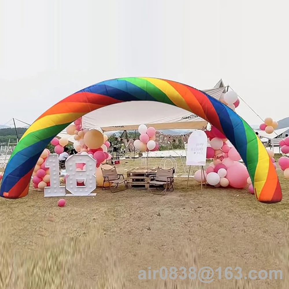 Arco inflable colorido del arco iris, globo con soplador para publicidad al aire libre, decoración de fiesta, 26 pies x 10 pies