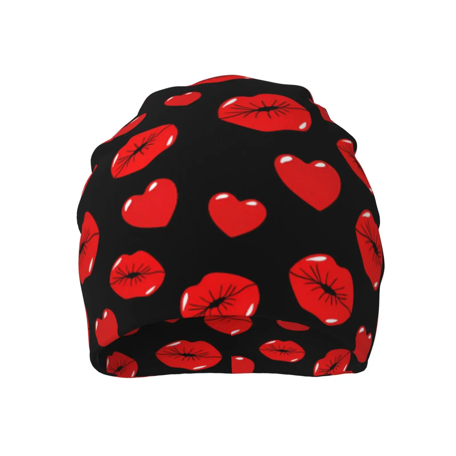 Sexy Red Lip Printed Brimless Hat Street Skull Hat Bean Hat Water Buffalo Plaid Striped Plaid Cloth Warm Elastic Hat