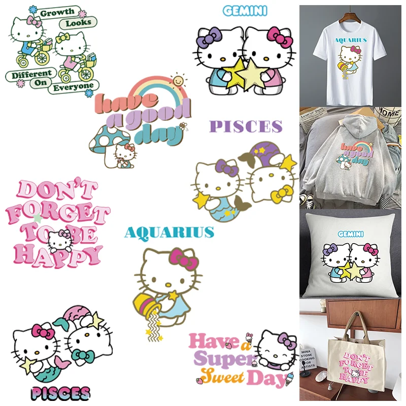 Creative Cute Bow Hello Kitty lovers Cartoon Heat-Adhesive Patches For Clothes DIY Print Pattern transfers stickers for clothing