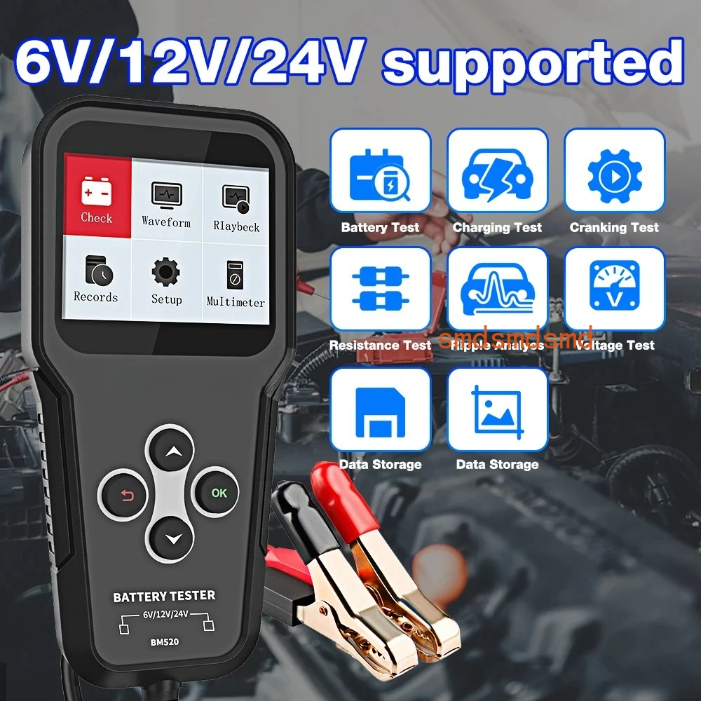 

BM520 Professional Car Battery Tester 6V 12V 24V Truck Battery diagnostic Tool 12V Battery Analyzer Cranking
