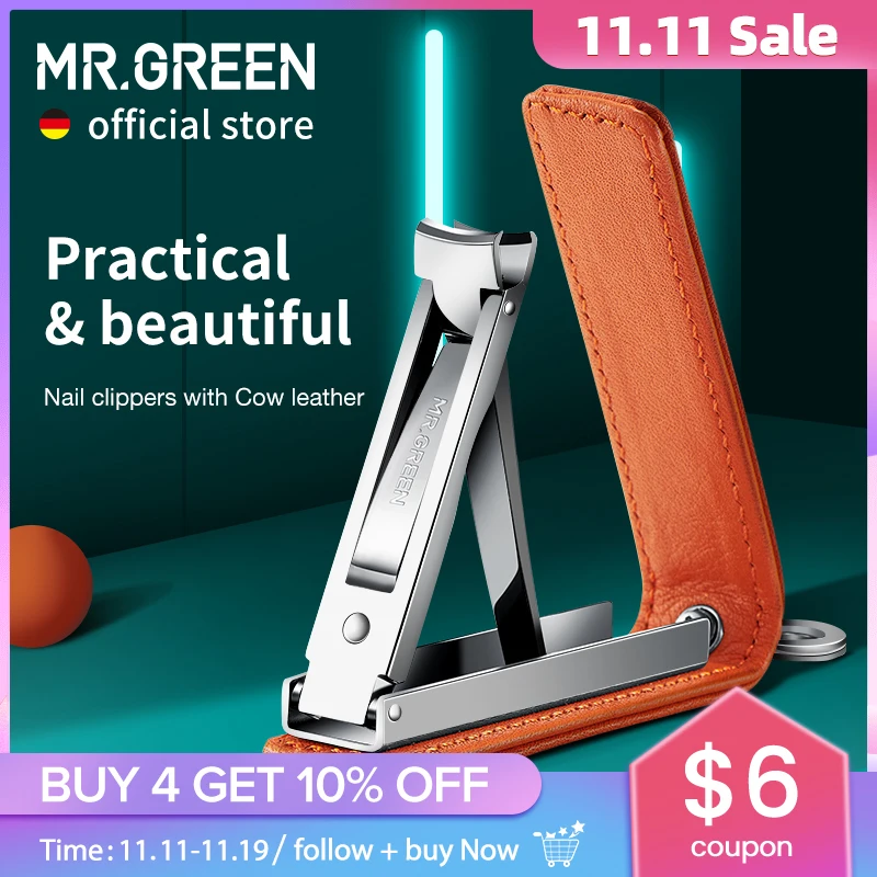 

MR.GREEN Nail Clippers With Cow Leather Portable Ultra-Thin Nail Cutter Colorful Fingernail Scissors Manicure Tools Key Chain