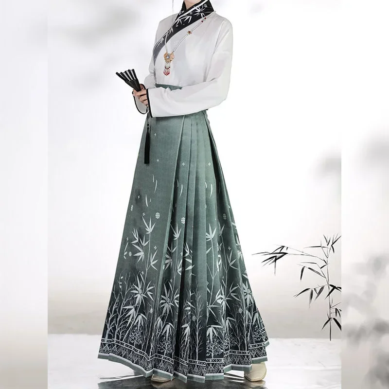 تنورة وجه الحصان للنساء ، هانفو الأصلي ، سلالة مينغ الصينية ، اللباس التقليدي ، تنورة مطرزة ، تنورة المهر اليومية