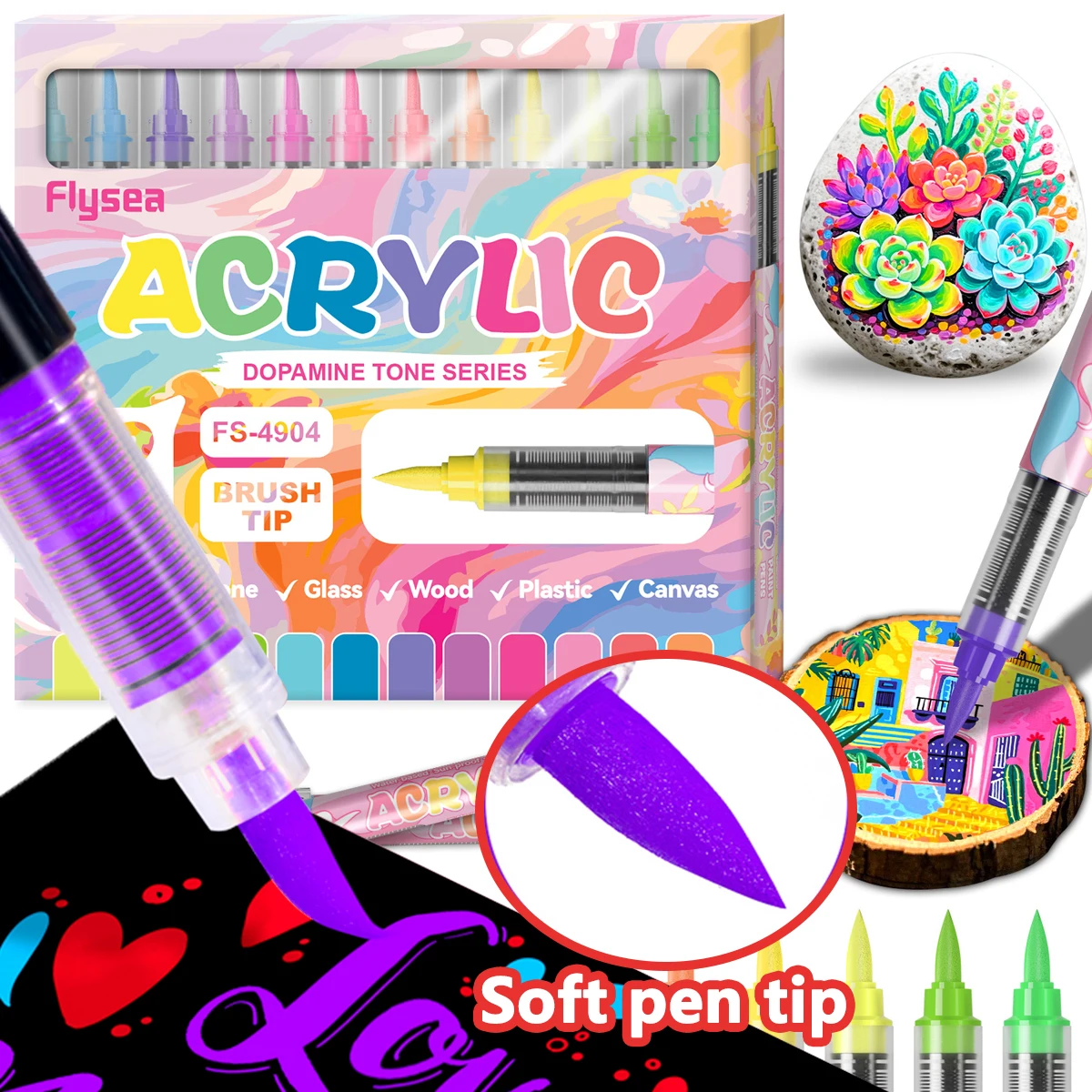 

12Colors Acrylic Paint Markers Brush Tip Direct-Liquid Ink Control System Professional-Grade Paint Pen for Any Surface DIY Craft