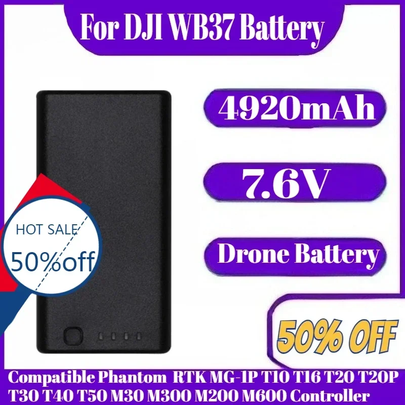 

4920mah 7.6V For DJI WB37 Battery Capacity Compatible Phantom 4 RTK MG-1P T10 T16 T20 T20P T30 T40 T50 M300 M200 M600 Controller