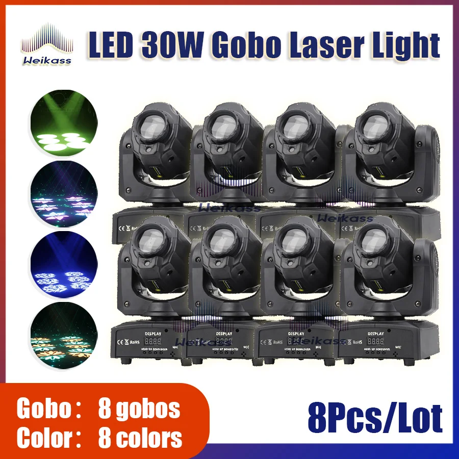 

No Tax 8Pcs Mini Spot Laser 2IN1 30W LED Moving Head Light With Gobos Plate&Color Plate High Brightness DJ Disco Stage Laser