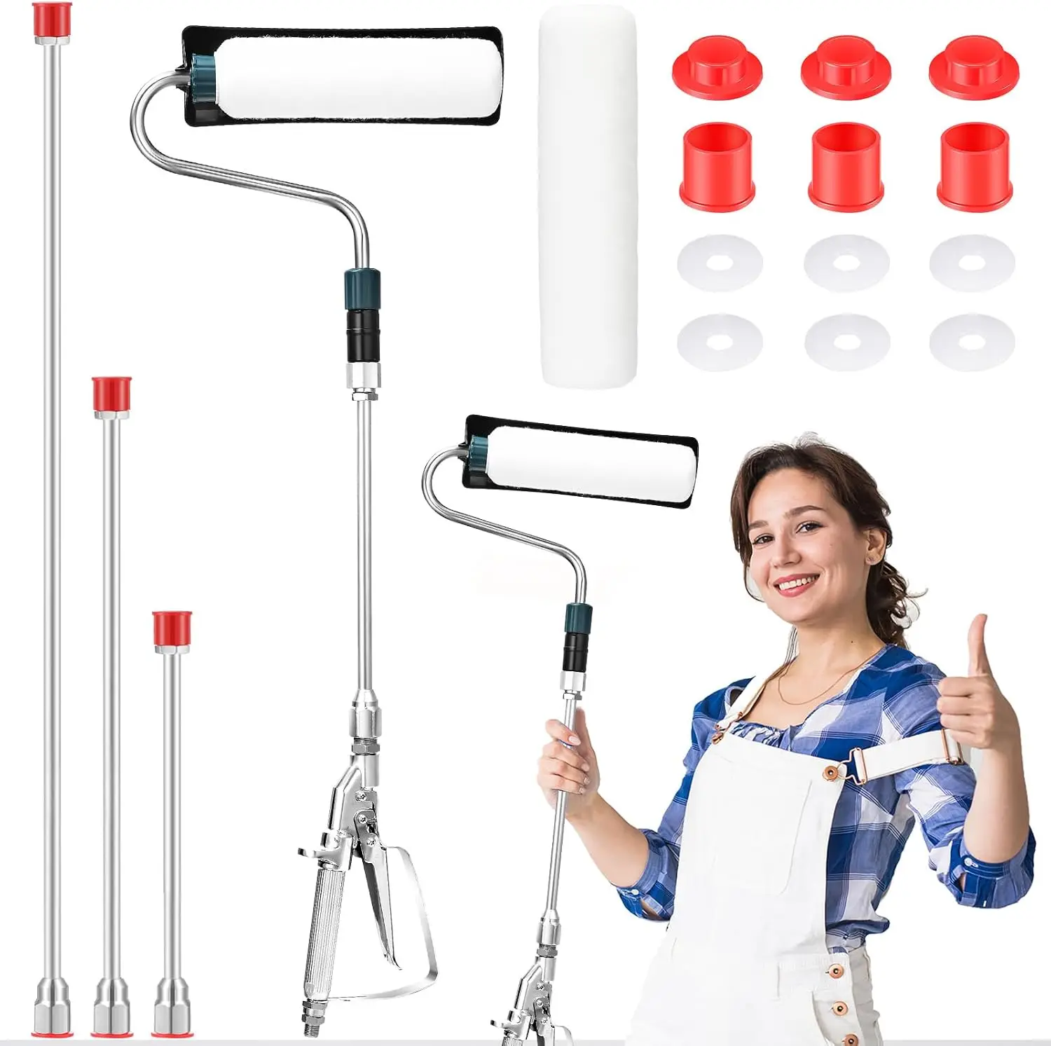 7 Pcs Airless Paint Sprayer Roller Inner Feed Set for High Pressure Airless Spray Gun with Wall Brush Self Priming Paint Roller 11.8