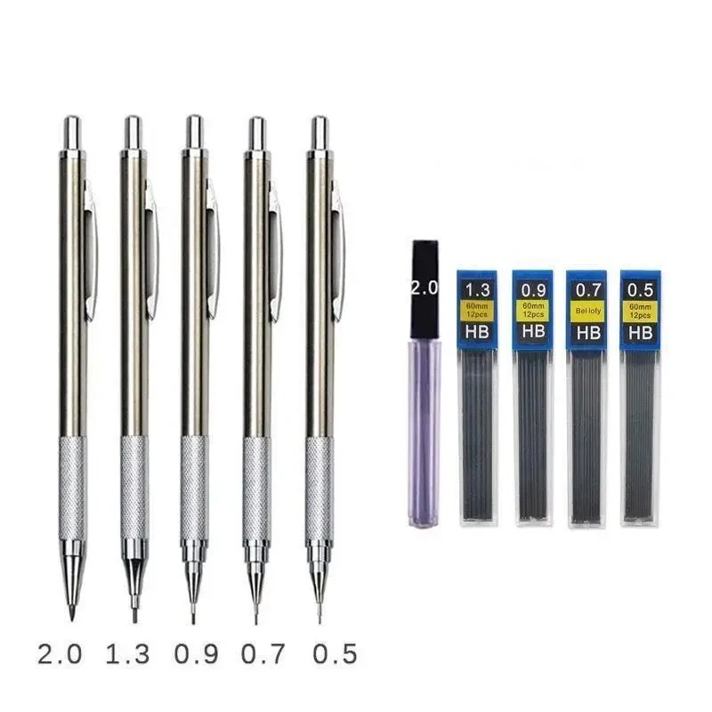 0.3 0.5 0.7 0.9 1.3 2.0 mm Metal Mechanical Pencil with Leads Art Drawing Painting Sketch Painting School Writing Art Supplies