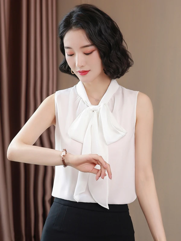 Ladies Satin Shirt Sleeveless Fashionable High End Summer Top Korean Style Commute Wind Loose Fit Splice Pure Color