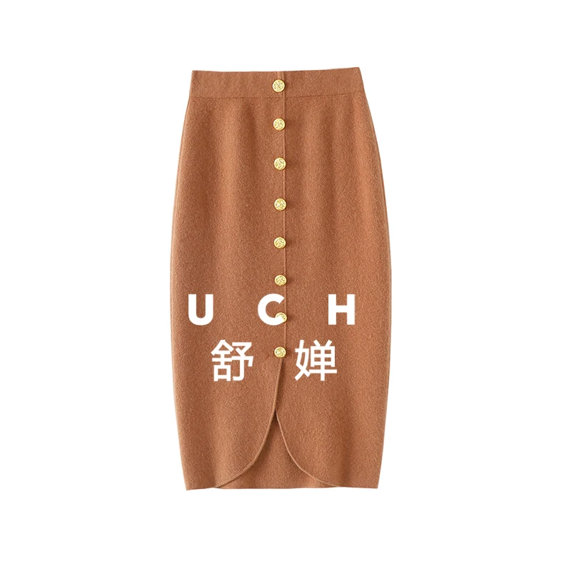 

Front and Back Two Wear Four Flat Needles Thickened 100% Pure Cashmere Hip Skirt Half Body Pencil Skirt