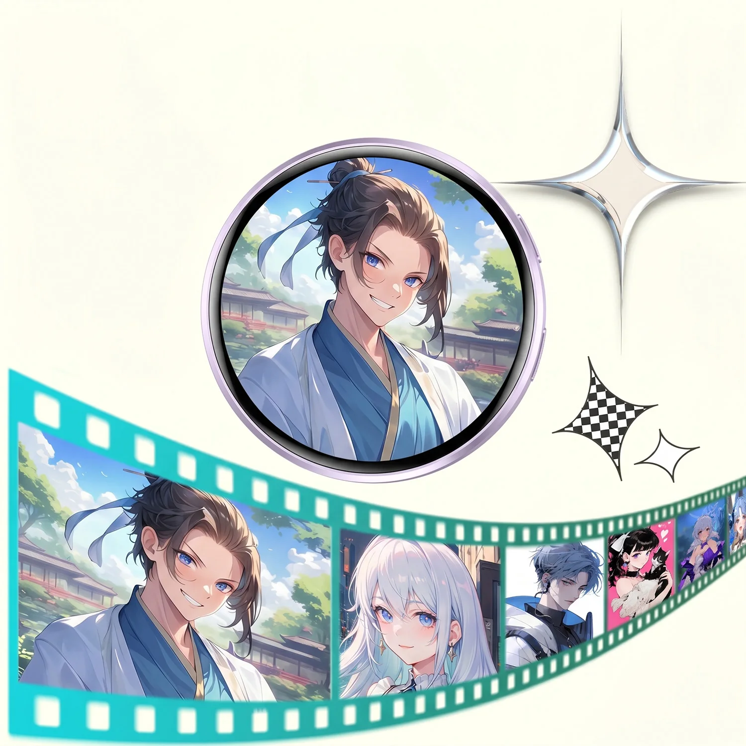 Anime Digital Badge, Anime Style Digital Pin with Photo, Video Display, HD Touchscreen E-Badge, for Party, Cosplay, Fandoms