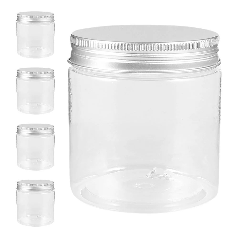 

5Pcs Mini Clear Plastic Jars Silver Aluminum Lids Wide Mouth Leakproof Spice Containers for Rv Kitchen Storage Portable Small