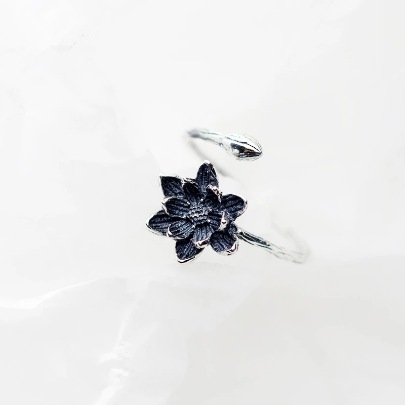 

Sole Memory Literary 925 Sterling Silver Lotus Retro Sweet Resizable Opening Ring For Women Luxury Jewelry RI087
