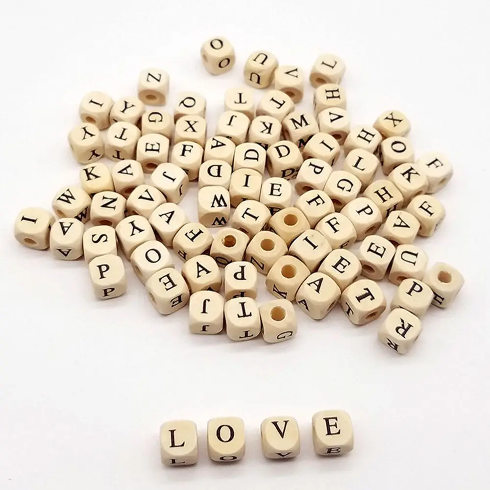 100pcs/lot DIY Number Square Alphabet Beads Wooden Bead Letter