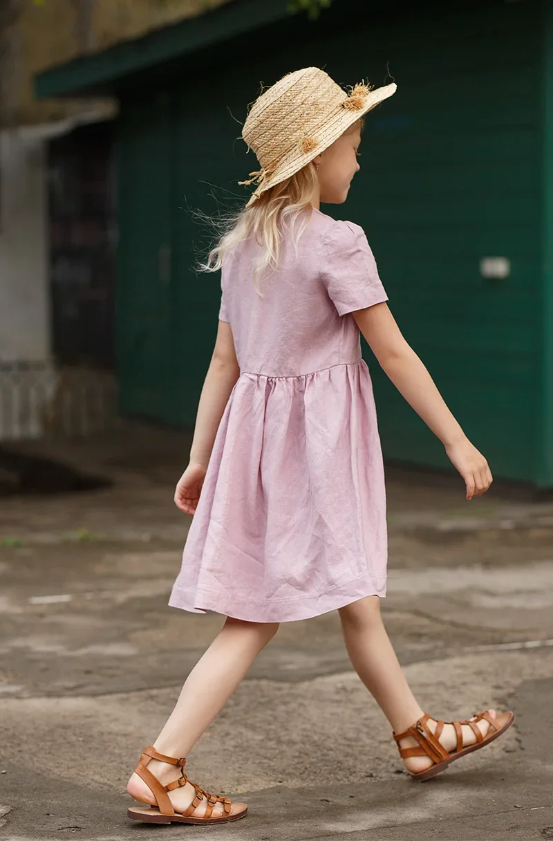 Girls Dress Summer New Korean Children\'s Round Neck Cotton And Linen Short Sleeve Casual Sweet Princess Dresses，TZ05