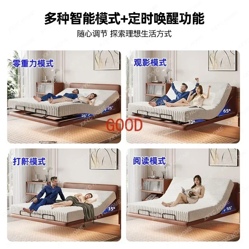 Electric features leather bed minimalist suspension Internet celebrity cream wind