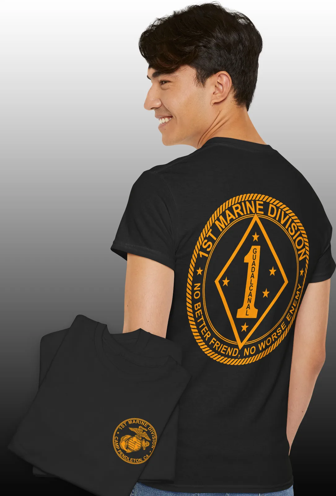 

USMC 1st MARINE DIVISION Custom Military Marine Corps T-Shirt Short Sleeve Casual 100% Cotton Shirt