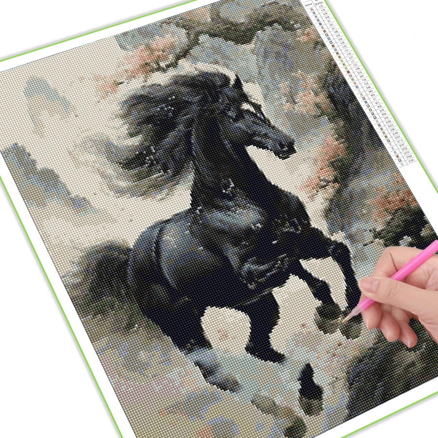 Diamond Painting New Arrival Black And White Horses Diy Full Mosaic Art Rhinestone Embroidery Animal Picture Wall Decor AA5010