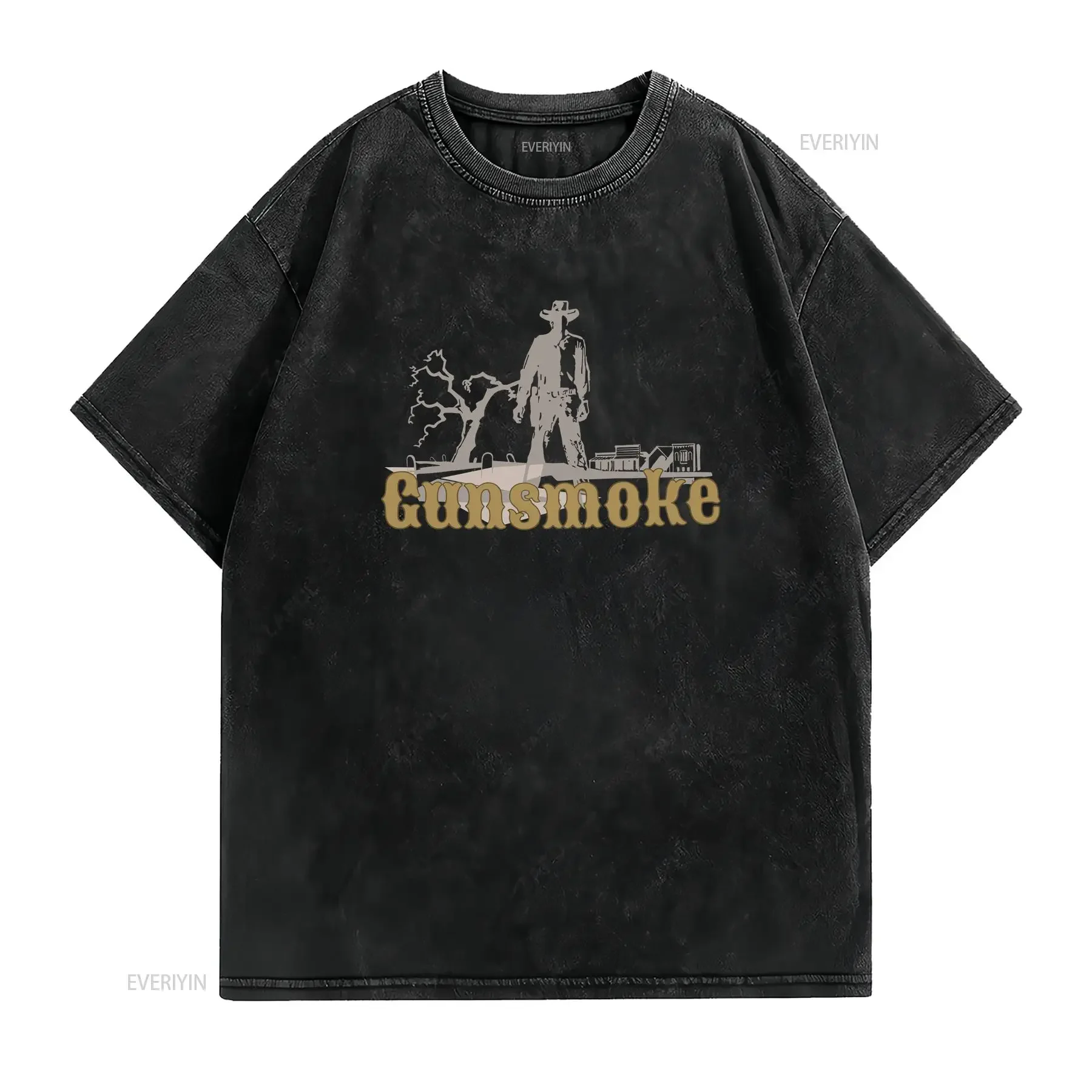Gunsmoke Opening T shirt vintage Washed Soft Versatile Comfortable Stylish homme graphic Slightly Unisex Stretched streetwear