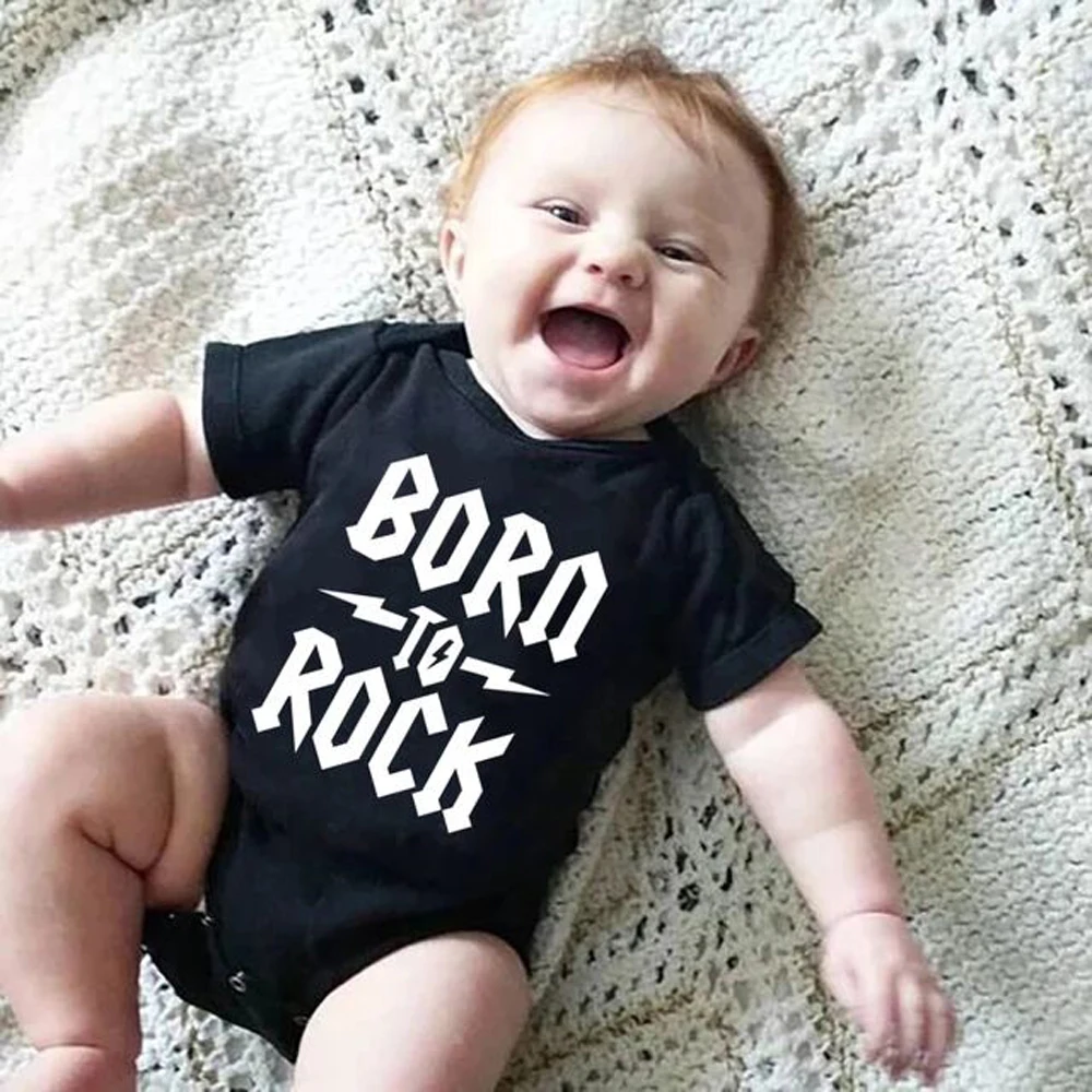 

Born To Rock Newborn Baby Short Sleeve Cotton Baby Bodysuit Cute Baby Boy Clothes Jumpsuit Infant Outfit Baby Body Rock