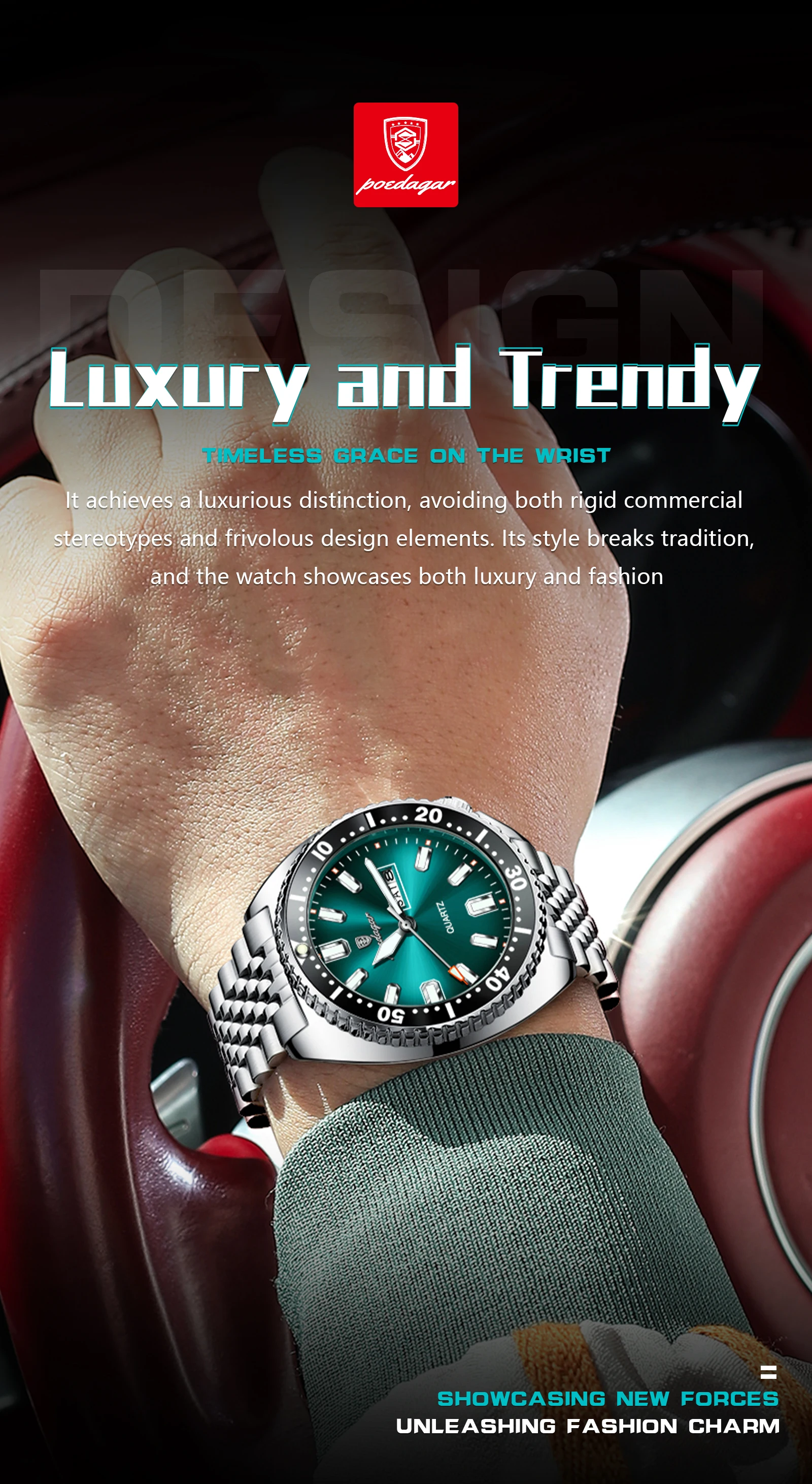 POEDAGAR Luxus Business Männer Uhr Datum Woche Wasserdicht Leucht Mann Armbanduhr Sport Edelstahl Quarz herren Uhren Reloj – Detail 4