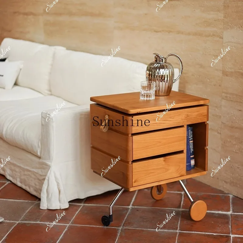 French retro solid wood sofa removable trolley living room locker bedroom bedside coffee table  FT