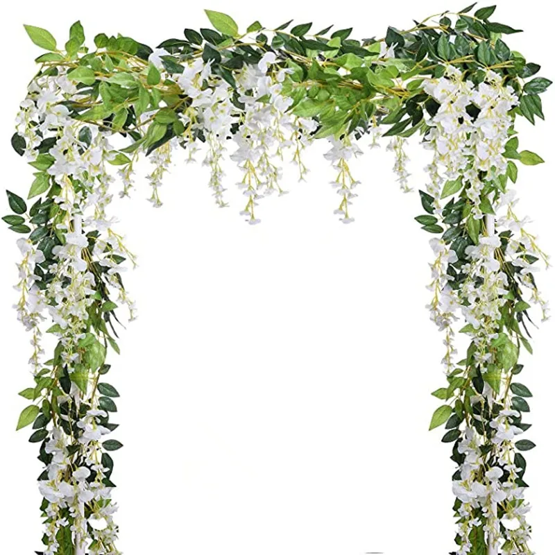 Wisteria Artificial Flowers Fake Flowers for Decoration，4pcs Wedding Arch Fake Plant Leaf Rattan Trailing Fake Flower Ivy Wall