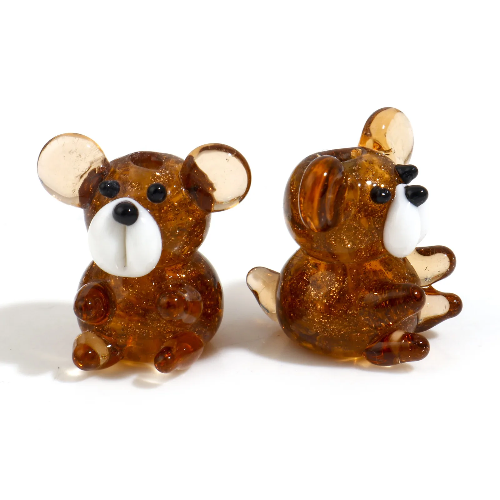 2 Stück 3D-Bär-Tier-Lampwork-Glasperlen, transparente braune Perlen für DIY-Schmuckherstellung, Perlen 20 mm x 19 mm, Loch: ca. 1,8 mm
