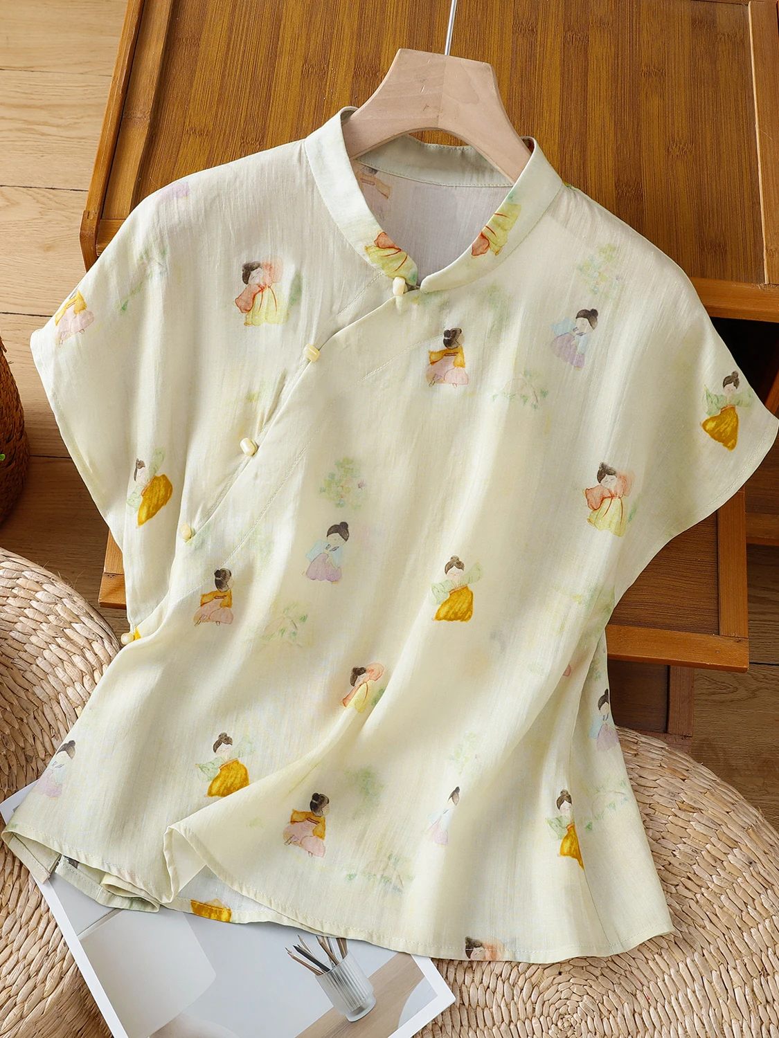 

Chinese Sle Cotton Linen irt Women's Small Flng Sve Retro Button up Top Light National Sle Casual Summer irt
