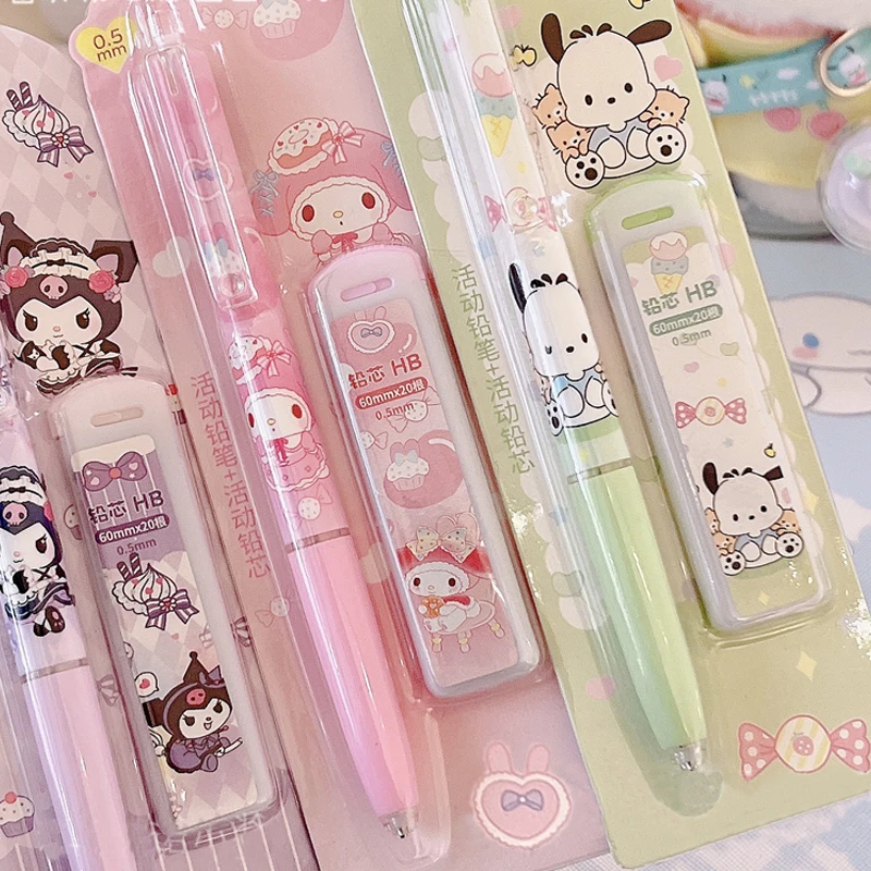 4Pcs/Set Sanrio Melody Kuromi Cinnamoroll Pochacco Mechanical Pencil 0.5mm Press Pencils Office Students Stationery Kids Gifts